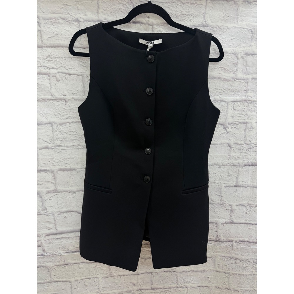 Eaves Vest Top Black Sleeveless Button Down Tailored Minimalist Chic NWT Size M - Picture 4 of 14